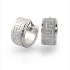 Greek Key Stainless Steel Huggies